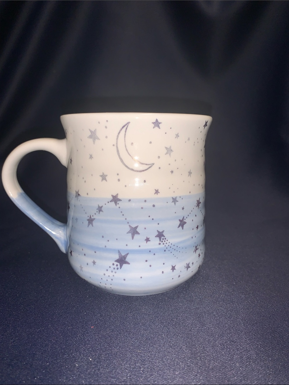Hand-Painted Star & Moon Ceramic Mug in White and Light Blue